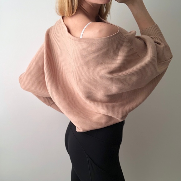 Off Shoulder Sand Ribbed Knit Pullover - Picture 5 of 8